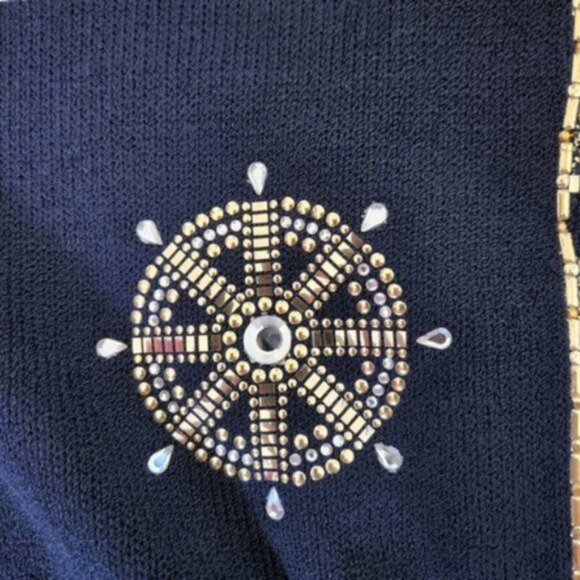 ST. JOHN EVENING Navy & Gold Nautical/Ocean Themed Sweater - Picture 11 of 13